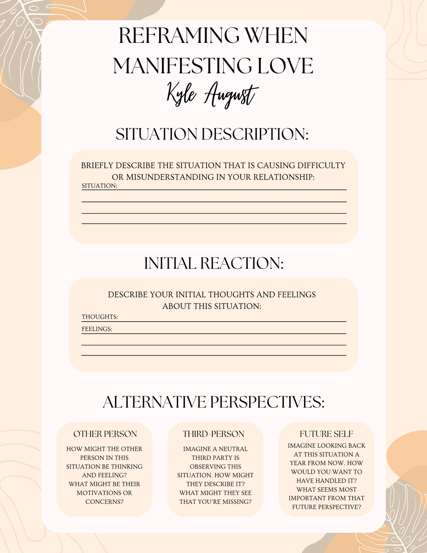 Reframing When Manifesting Love With Kyle August (WorkSheet)